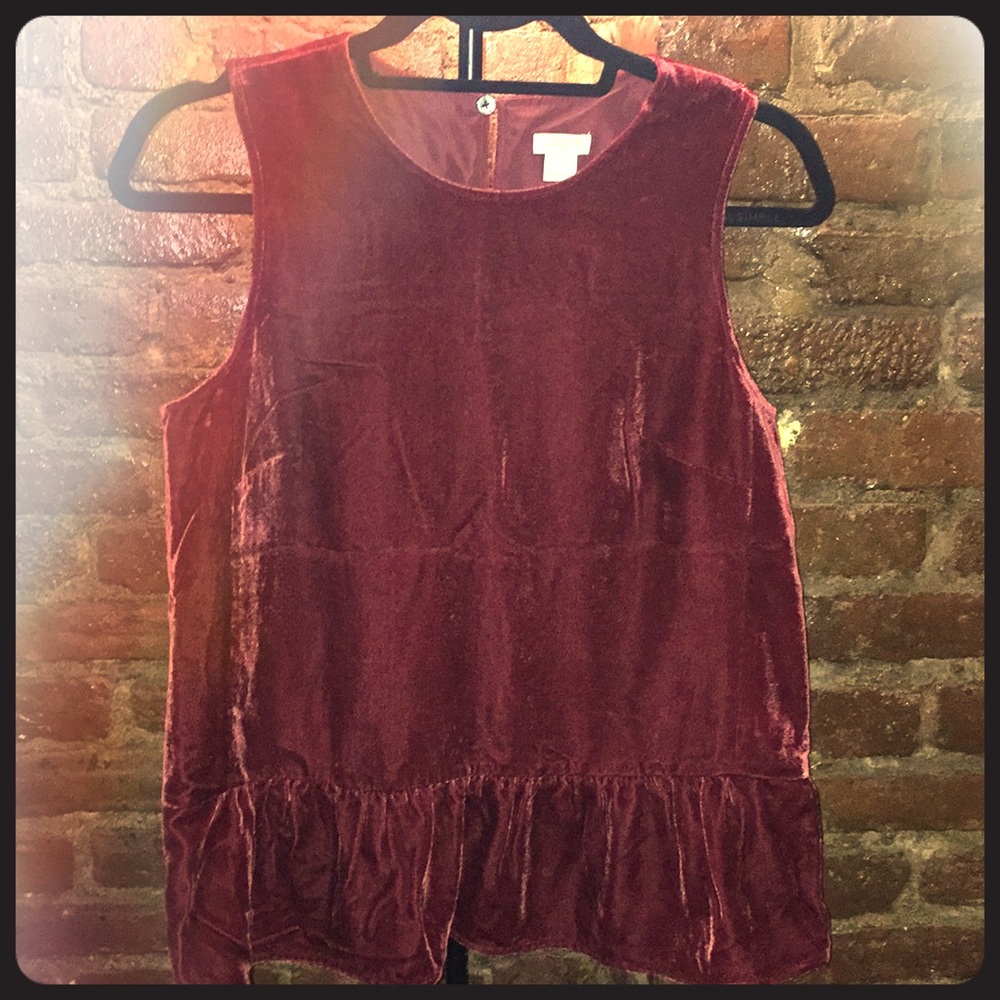 J. Crew maroon velvet peplum top!